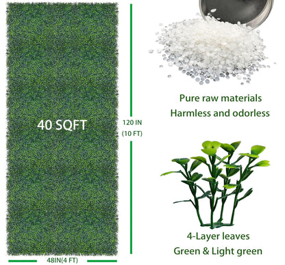 ODTORY Artificial Boxwood Roll,48x120 in (40 sqft) UV-Anti Faux Ivy Boxwood Hedge Leaf Grass Wall for Patio Balcony Privacy, Garden, Backyard Greenery Wall Backdrop and Fence Decor