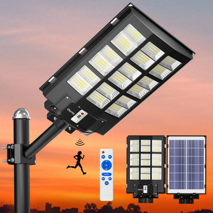 Ofuray Solar Street Lights Outdoor,Solar Security Flood Lights Parking Lot Lights Commercial Dusk to Dawn, 6500k Waterproof Led with Remote Control Motion for Street,Court,Barn (Of-3600W 218000Lm)