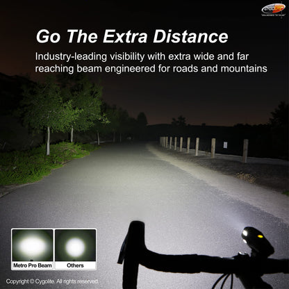 Cygolite Metro Pro Bike Light - 1200 Lumen, 9 Modes, USB Rechargeable, IP67 Waterproof, Compact, Black, Model MTR-1200-USB
