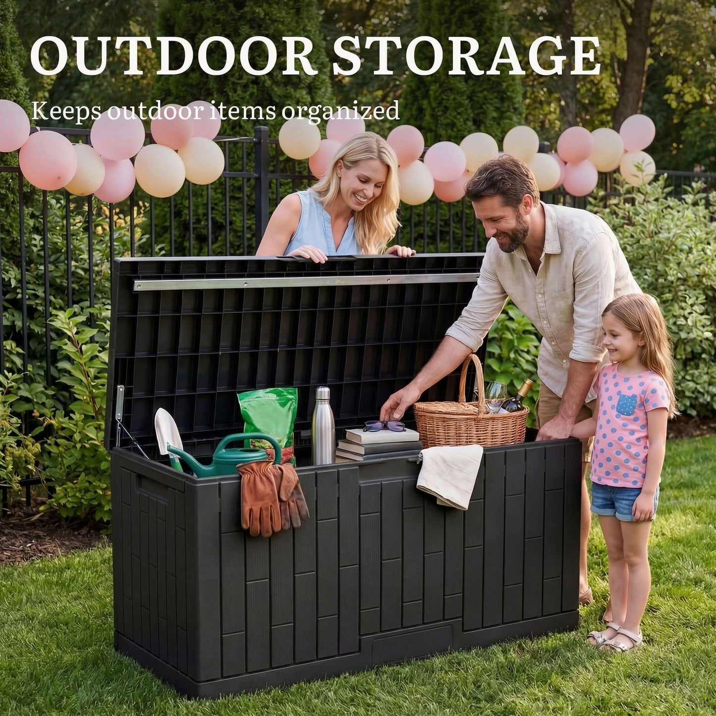 YITAHOME 120 Gallon Large Deck Box, 53"L x 22.7"W x 25.5"H Resin Outdoor Storage Box with Slide-Locking Lid for Patio Cushions, Garden Tools, Pool Supplies, Easy Assembly, Waterproof Lockable, Black