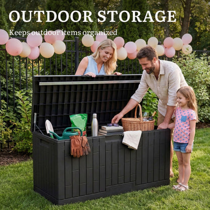 YITAHOME 120 Gallon Large Deck Box, 53"L x 22.7"W x 25.5"H Resin Outdoor Storage Box with Slide-Locking Lid for Patio Cushions, Garden Tools, Pool Supplies, Easy Assembly, Waterproof Lockable, Black