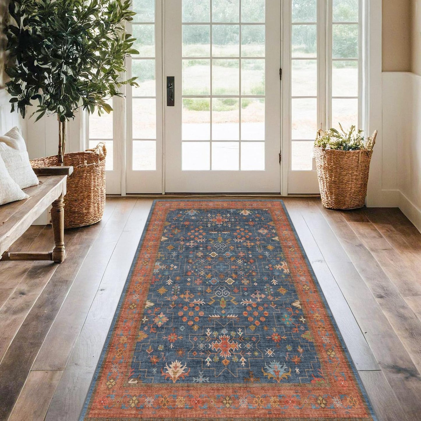 Skiennix Washable Kitchen Rug - Stain Resistant Non-Slip Mat for Large Entryway | 3x6 Navy Blue