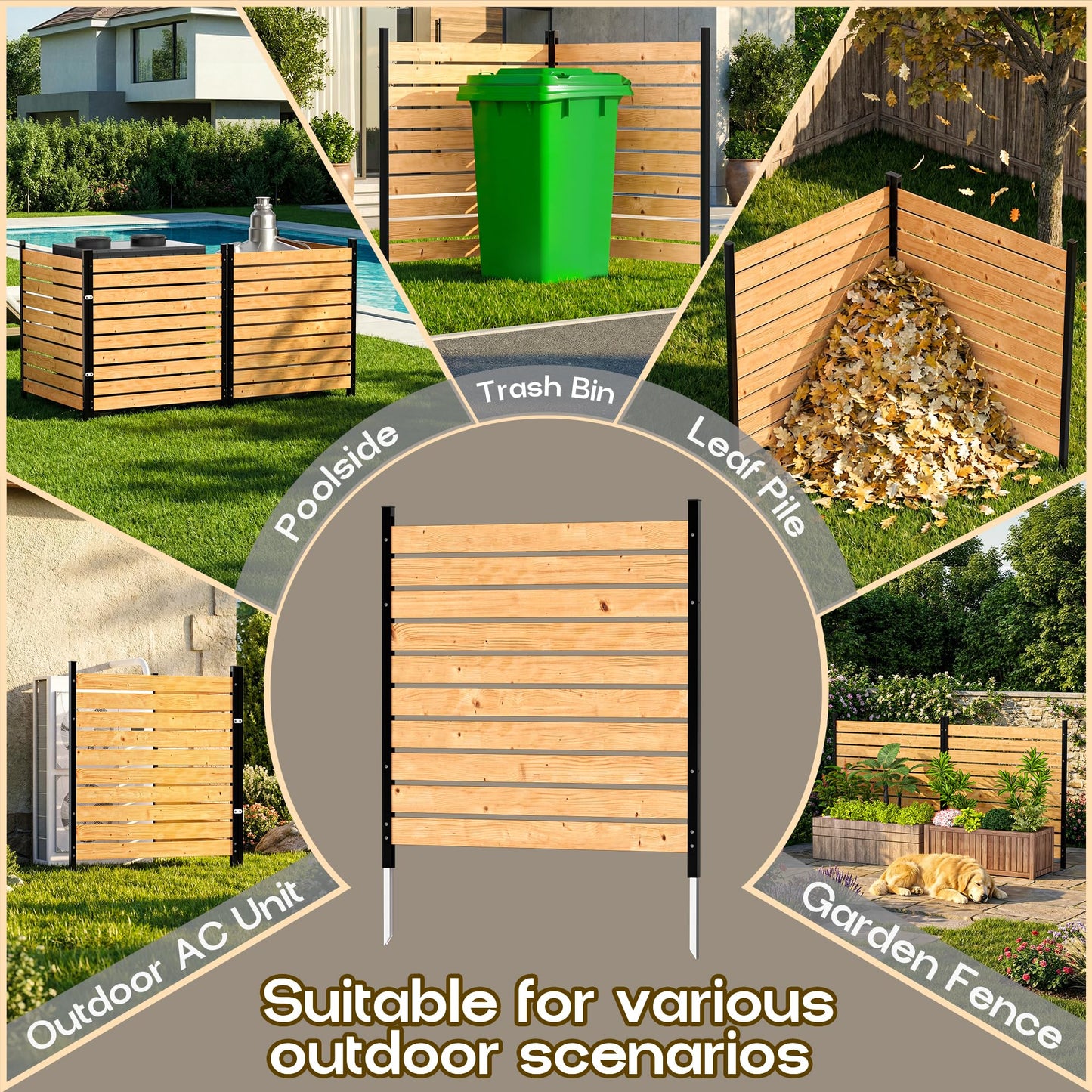 4ft H×3.2ft W(2 Panels) Privacy Fence Screen,No-Dig Wood Outdoor Privacy Screen,Aluminum Post,Air Conditioner Fence,Pool Equipment Enclosure,Trash Can Enclosure,Privacy Fence Panels for Patio/Garden