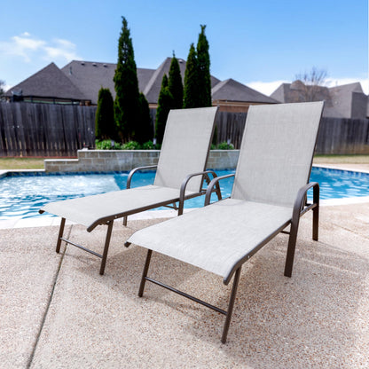 Crestlive Outdoor Chaise Lounge Chair,5-Position Pool Lounge Chairs with Armrests Sunbathing Recliner for Patio,Beach,Deck,Yard (2PC Beige)