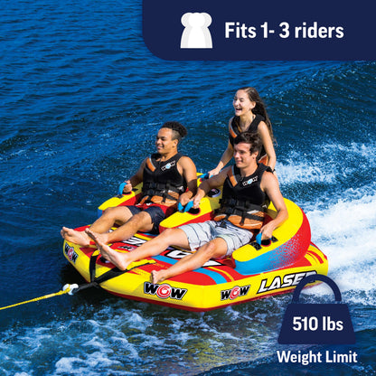 Wow Sports Laser Towable Tube - 1-3 Person - 510 lb Capacity - for Boating - Youth & Adults