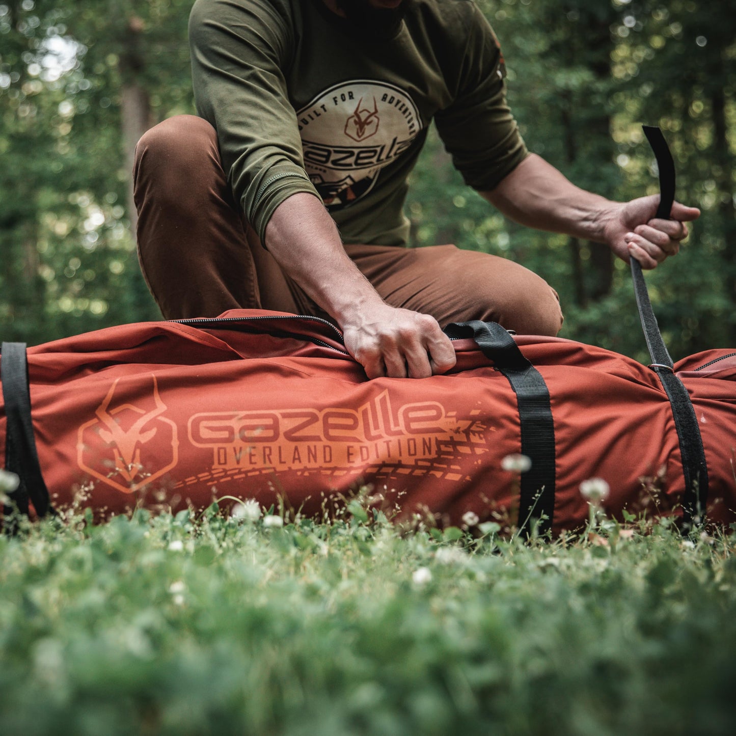 Gazelle Tents™ T4 Hub Tent with Overland Kit, Easy 90 Second Set-Up, Waterproof, UV Resistant, Removable Floor, All-Terrain Stakes, Duffle Bag, 4 Person, Alpine Green/Slate, 94" x 94" x 78", GK917
