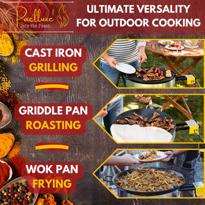 Paelluxe Paella Burner and Stand Set 16 Inch Dual Ring Propane Burner Outdoor Stove with Table Top Stand & Regulator, Portable Gas Cooker Wok Burner for Camping, Crawfish Boil Cooking Outdoor Paellera