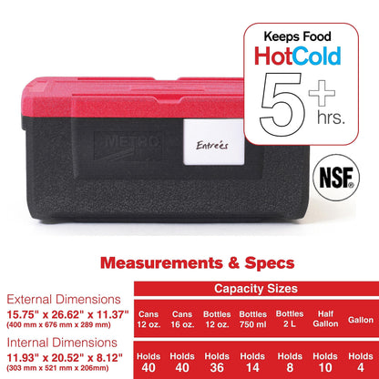 METRO Mightylite ML180 Top-Load Insulated Food Carrier - Professional-Grade Multipurpose Pan Carrier, Insulated Cooler and Catering Food Warmer - 30 qt or 3 Pan Capacity - Red
