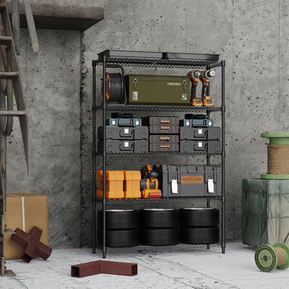 M MZG 5 Tiers Shelf Metal Storage Shelves Standing 1750 LBs Household Shelf Organizer for Kitchen Pantry Closet Garage Basement Utility Room, Black15.7 D x 45.3" W x 70.4" H