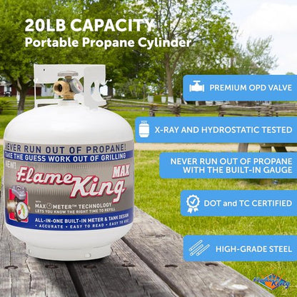 Flame King YSN230 20LB Steel Propane Tank Cylinder - Overflow Protection & Built-In Gauge for Grills & BBQs