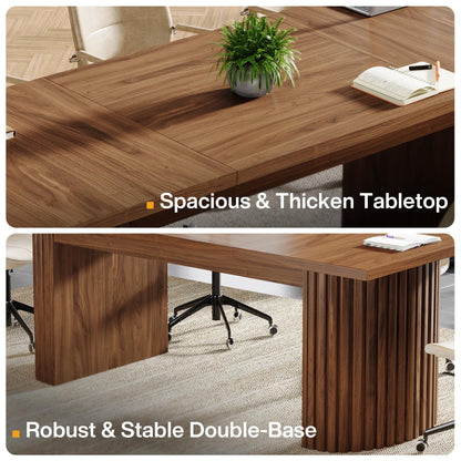 Tribesigns 78.7" Conference Table for 6-8 People, 6.56 ft Large Rectangle Meeting Table with Double Pedestal, Farmhouse Seminar Table Boardroom Desk for Office Meeting Conference Room, Walnut