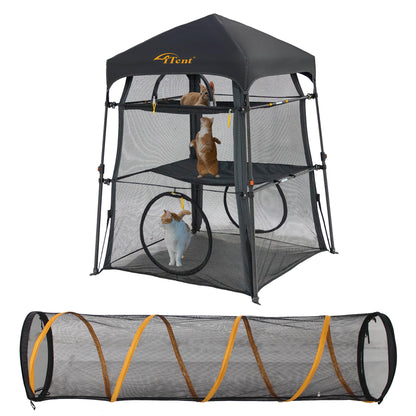 Itent Cat Enclosure Kitten and Cat Tower Tent for Indoors and Outdoors,3 Tier Cat Cage Inside,Portable and Foldable,Two Doors Design;Kitty Play Tunnel for Indoor and Outdoor, Pet Play House