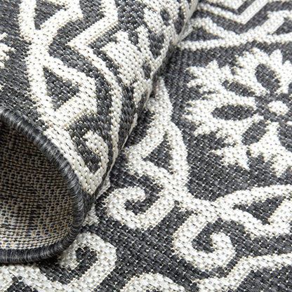 Nicole Miller New York Patio Country Julia Transitional Geometric Indoor/Outdoor Area Rug, Black/Grey, 7'9"x10'2"