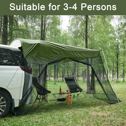 G4Free Car Awning Sun Shelter with Mosquito Net, Portable SUV Tent Tailgate Shade Canopy for Outdoor Camping Travel (Army Green)