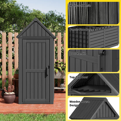 Fancyango Outdoor Resin Storage Cabinet Sturdy All-Weather Shed with Removable Shelves Lock Ring & Reinforced Floor – for Garden Patio Lawn (Black1)