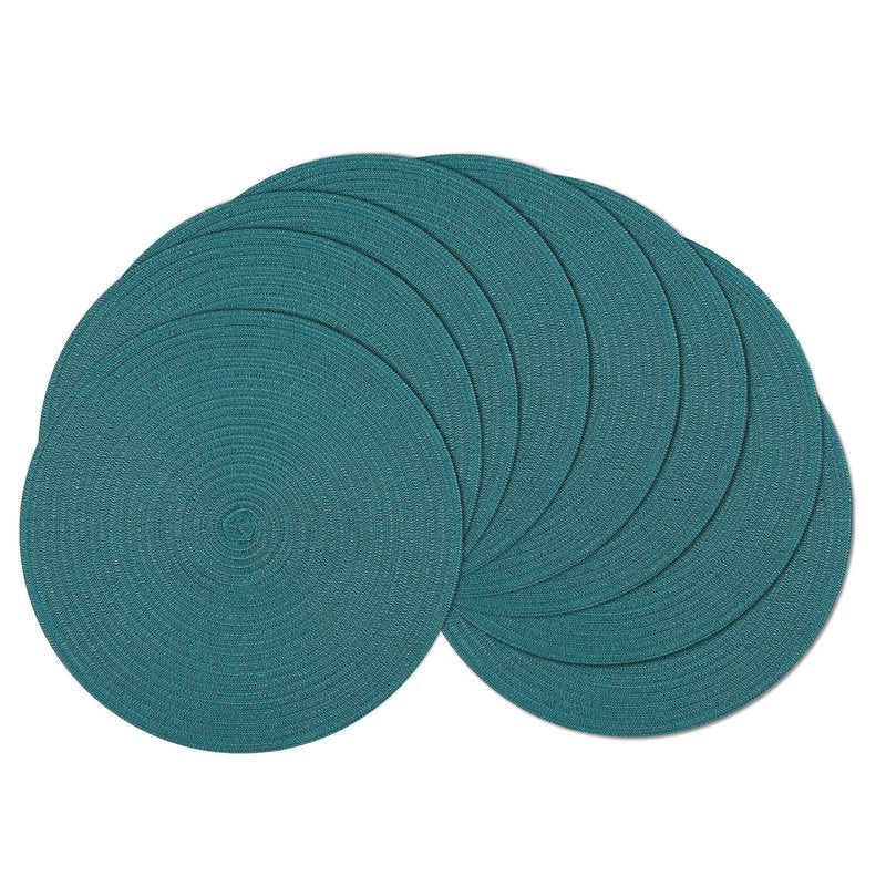SHACOS Round Placemats Set of 8 Woven Braided Table Placemats 15 inch Circle Place Mats Washable Non Slip Table Mats for Home Wedding Party, Teal Green