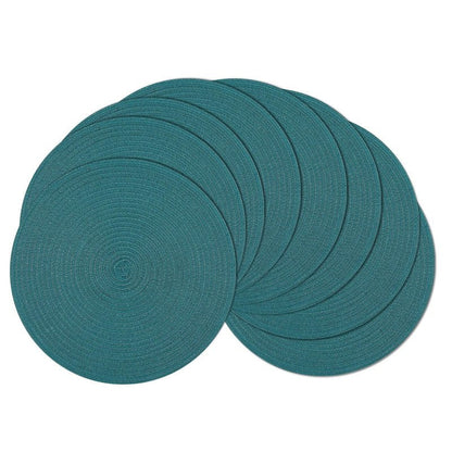SHACOS Round Placemats Set of 8 Woven Braided Table Placemats 15 inch Circle Place Mats Washable Non Slip Table Mats for Home Wedding Party, Teal Green