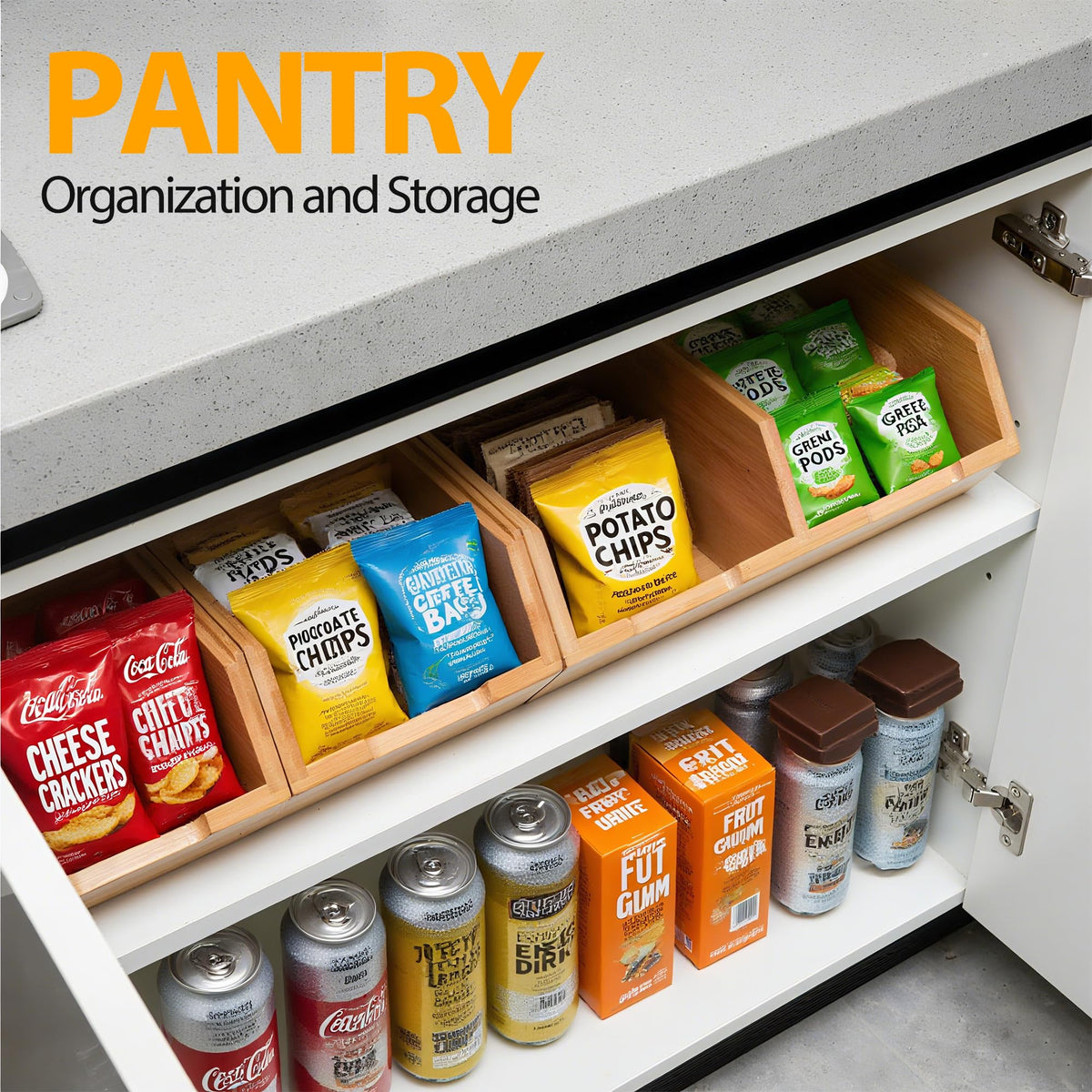 Pantry Storage Bins 3-Pack, Stackable Bamboo Containers for Potato & Onion Storage, Kitchen Organization & Decor (3pcs)