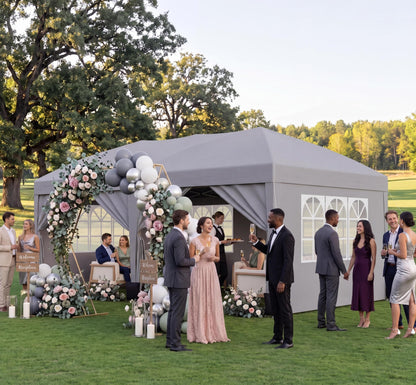 10x20 ft Party Tent, Heavy Duty Pop Up Commercial Canopy with 6 Removable Sidewalls, Waterproof Outdoor Wedding Event Shelter for Patio Backyard Gathering, Grey