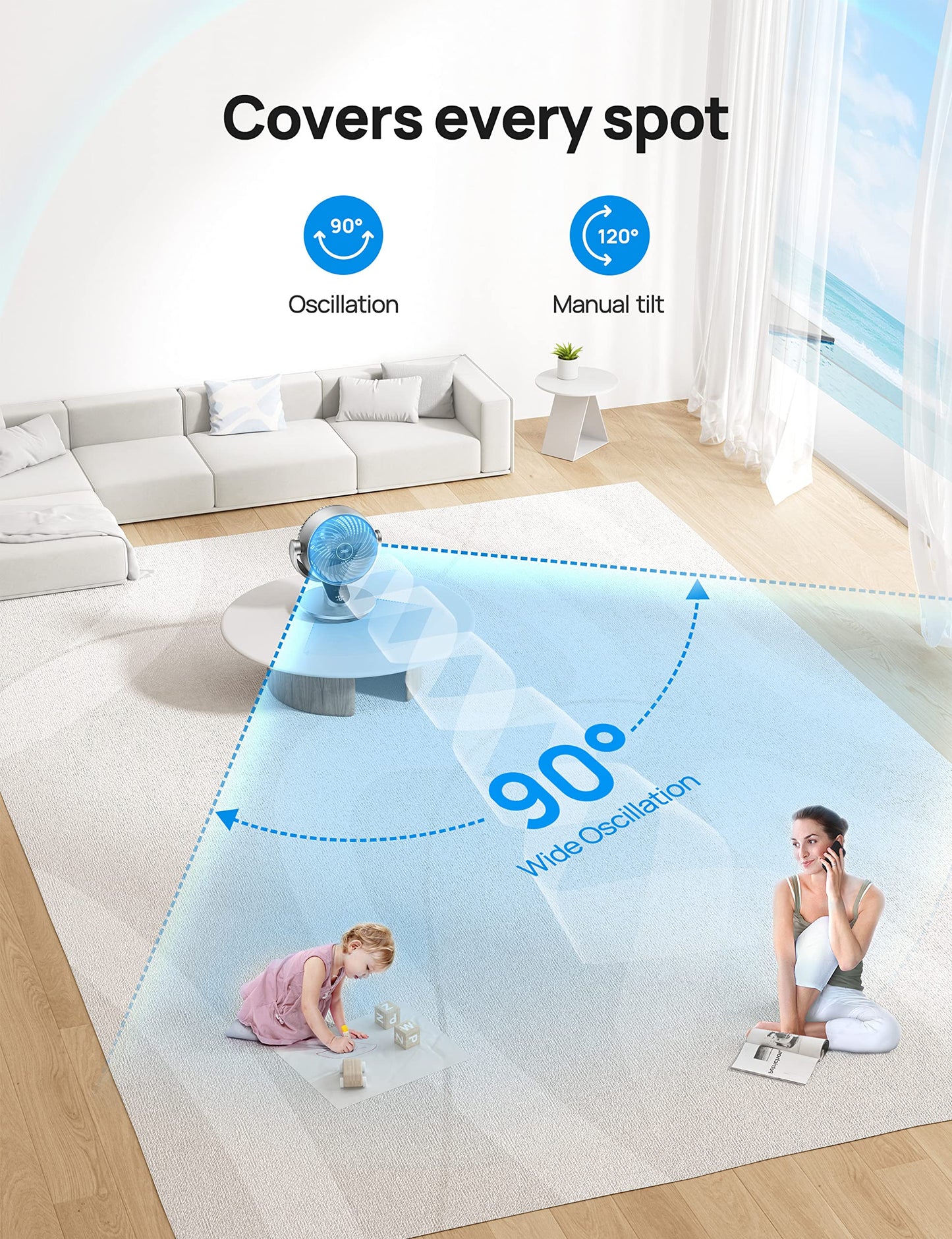 Dreo Smart Tower and Air Circulator Fans Bundle, 90° Oscillating Quiet Bladeless Room Fan with Remote and 13" Table Fan with Remote