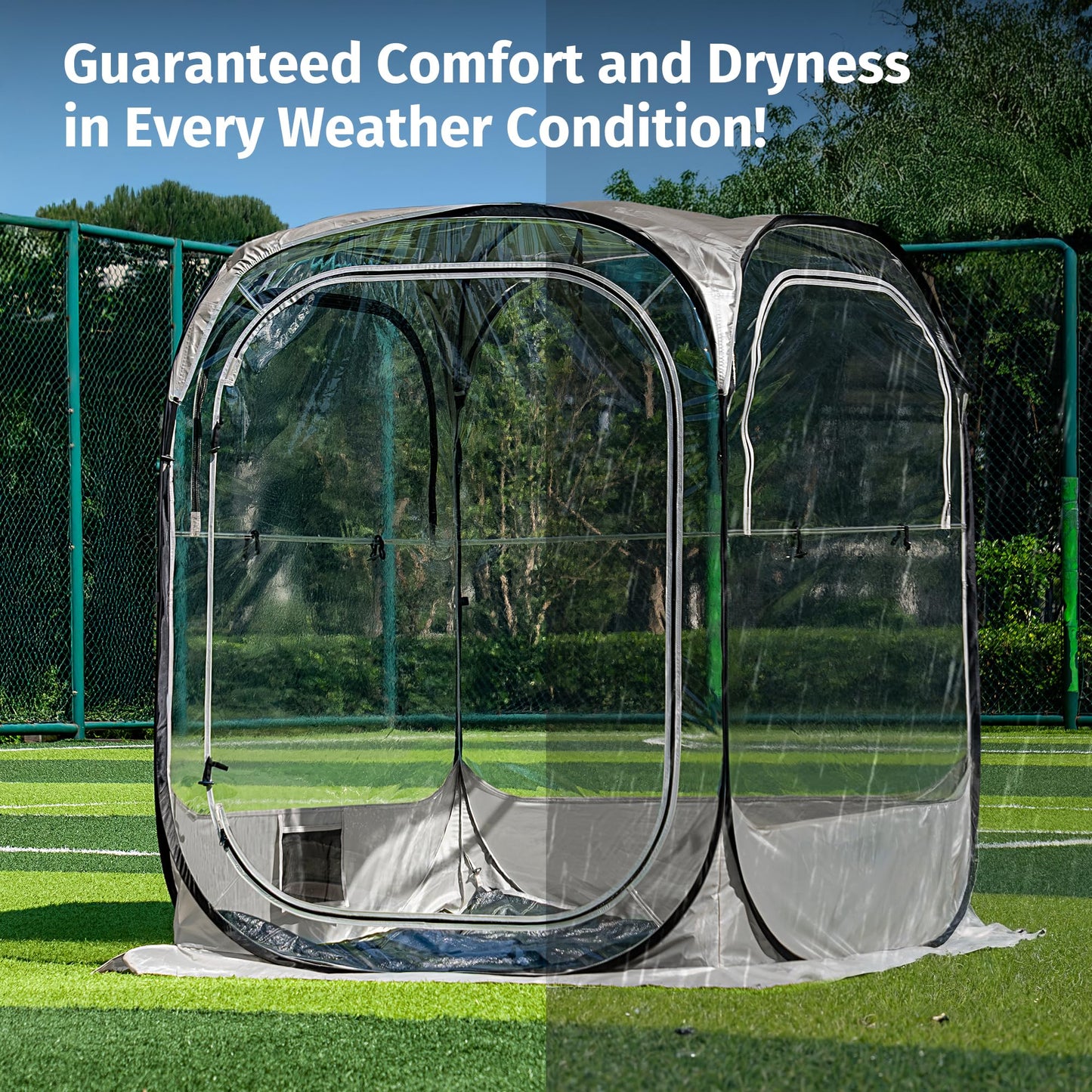 East Oak Weather Sports Tent for Fishing, Sports Event | Pop Up Bubble Tent Instant Sun & Rain Shelter | No Condensation, Spacious Interior, Ultra Visibility | All Weather Protection | 6 x 6 FT