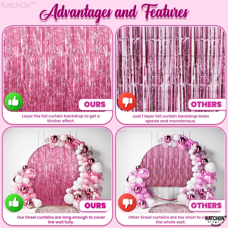 KatchOn, Pink Fringe Backdrop - Large, Pack of 2 | Pink Streamers for Birthday Decorations | Valentines Decor, Galentines Day Decorations, Baby Shower, Gender Reveal, Bachelorette Party Decoration