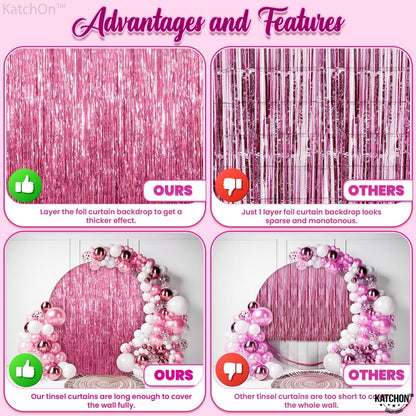 KatchOn, Pink Fringe Backdrop - Large, Pack of 2 | Pink Streamers for Birthday Decorations | Valentines Decor, Galentines Day Decorations, Baby Shower, Gender Reveal, Bachelorette Party Decoration