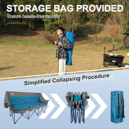 LANMOUNTAIN 3 Person Camping Chairs,Supports 900Lbs,Oversized Loveseat Camp Chair w/Cup Holder,Wine Glasses Holder,Heavy Duty Extra Large Outdoor Folding Sofa Perfect for Family Picnic,Parties,Garden