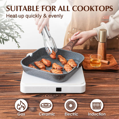 SENSARTE Nonstick Grill Pan - Versatile 9.5 Inch Griddle with Pour Spouts for Indoor & Outdoor Cooking