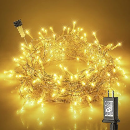 Hopolon 100 LED Christmas Lights Indoor Outdoor,33FT Warm White Twinkle Fairy Light Plug in,8 Modes Waterproof Clear Wire String Lights for Bedroom Classroom Xmas Tree Wedding Party,100 LED,Warm White