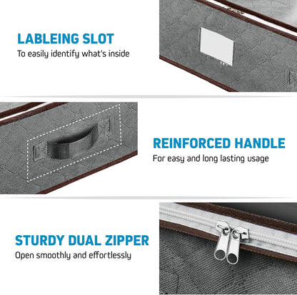 Under Bed Storage Bins - Pack of 4 Durable Containers for Clothes & Shoes | Clear Top & Dual Zippers