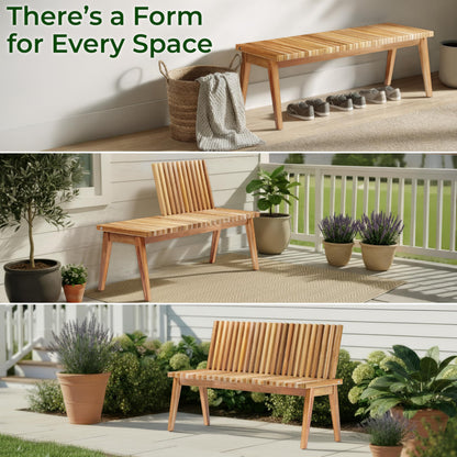 Melino Wooden Bench Outdoor 47" Convertible Acacia Wood Bench, Solid Wood Indoor Patio Benches for Outdoors, 3 in 1 Garden Bench for Porch Entryway Living Room Backyard Deck, Natural
