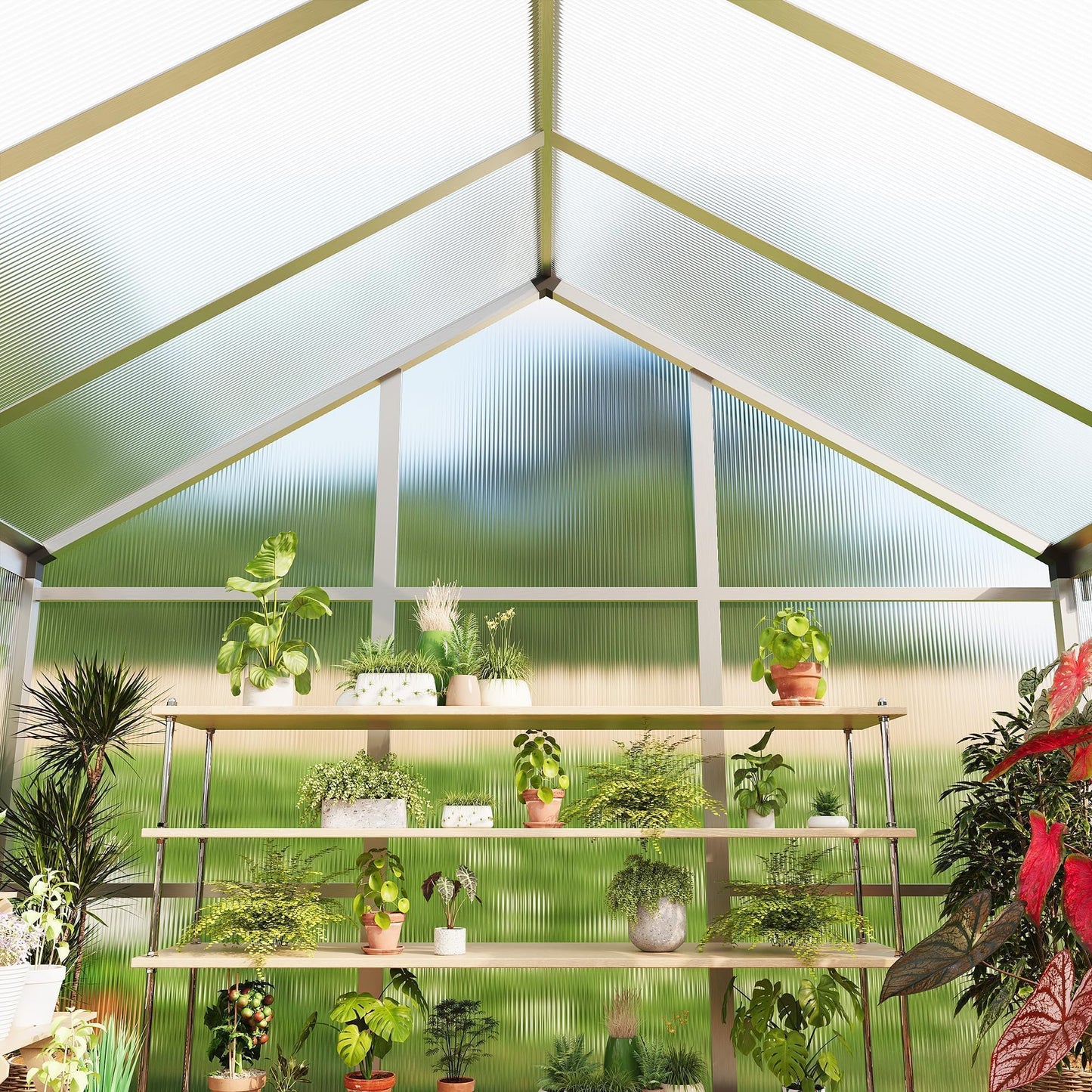 6X10 FT Greenhouse, Greenhouses for Outside, Aluminum Frame Polycarbonate Panels with Sliding Lockable Door and Ajustable Roof Vent, Spacious Walk-in Design for Backyard, Garden, Patio, Silver