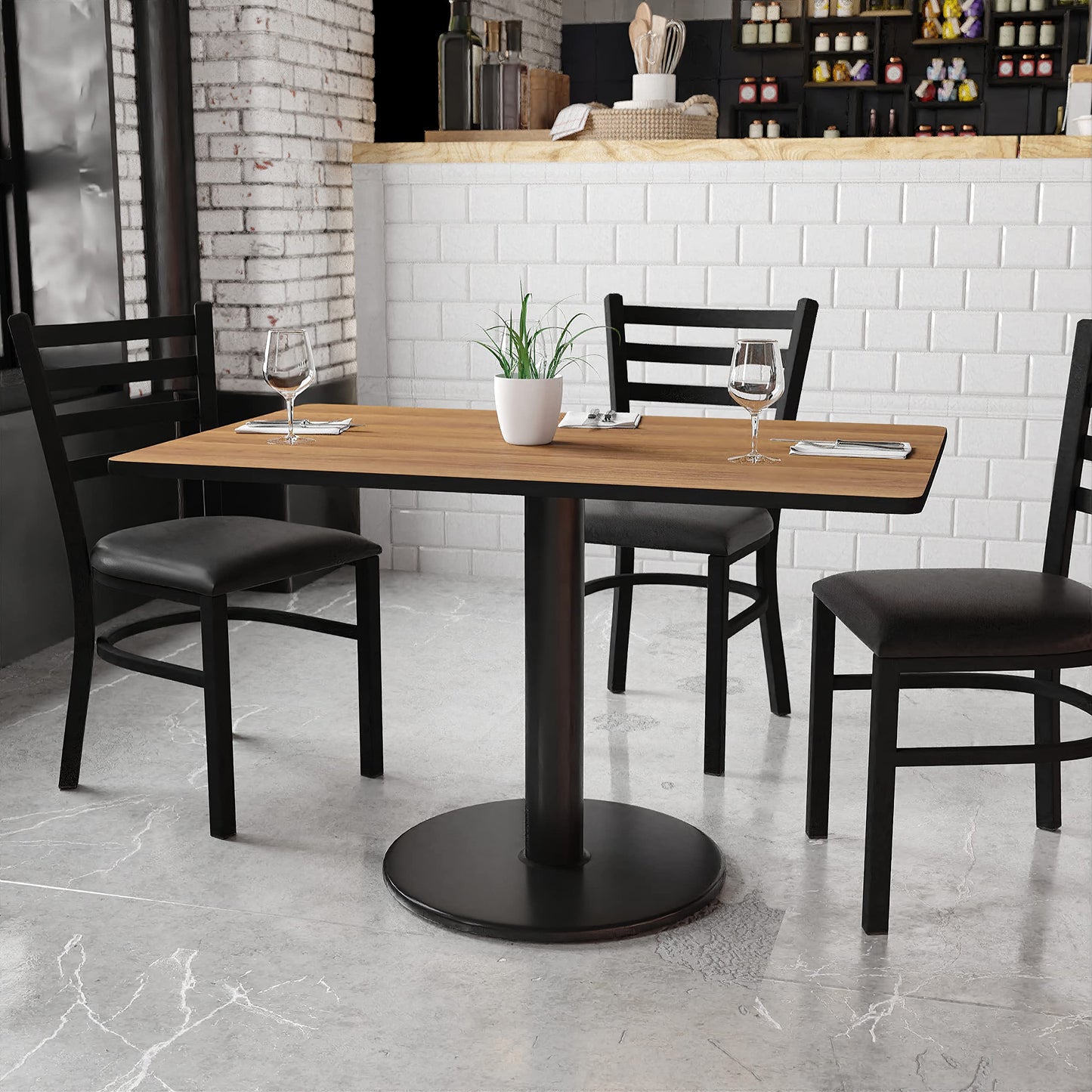 Flash Furniture 30'' x 48'' Rectangular Walnut Laminate Table Top with 24'' Round Table Height Base