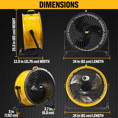 CAT fans - 18”-Blade High-Velocity Drum Fan Heavy Duty Industrial Grade (Yellow, 2-in-1): 3,400 CFM, 4-Speed, 360 Degree Adjustable Drum Head, Dual Ball Bearing Motor with Die-Cast Cover (HVD-18AC)