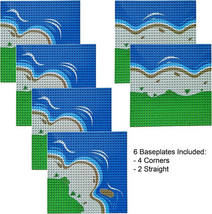Apostrophe Games Island Building Blocks Base Plates Compatible with All Major Brands - 6 Pack of Beach Plates - 4 Corners &amp 2 Straight