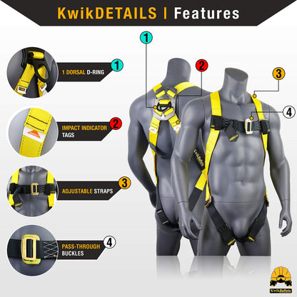 KwikSafety - Charlotte, NC - TSUNAMI KIT [Premium BRAIDED ROPE] Vertical Lifeline, 1-D Ring Safety Harness, Lightweight Tool Lanyard, Roof Anchor, 20L Dry Bag ANSI OSHA Fall Protection System / 50 FT.