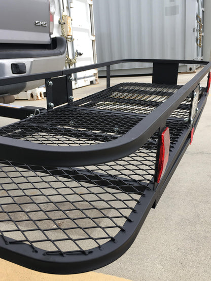 MaxxHaul 70103 500 lb. Capacity Steel Hitch Mount Folding Cargo Carrier Mesh Basket Fits 2 inch Hitch Receiver 60 x 21 x 6.5 in For Car SUV Pickup Truck Van Camping Traveling