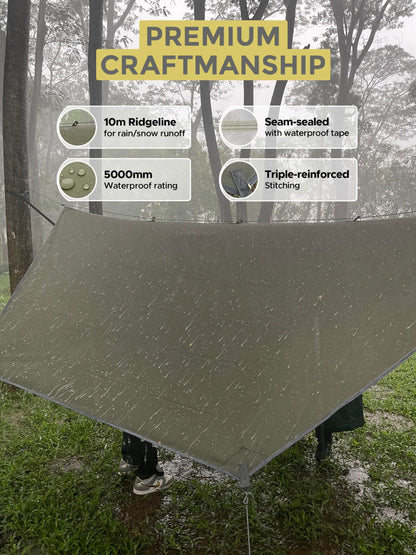 Miztli Camping Hammock with Net & Rain Fly All-in-1 - Double & Single Portable Hammock Ripstop Nylon, Complete Kit w/Adjustable Tree Straps for Backpacking, Outdoor, Travel