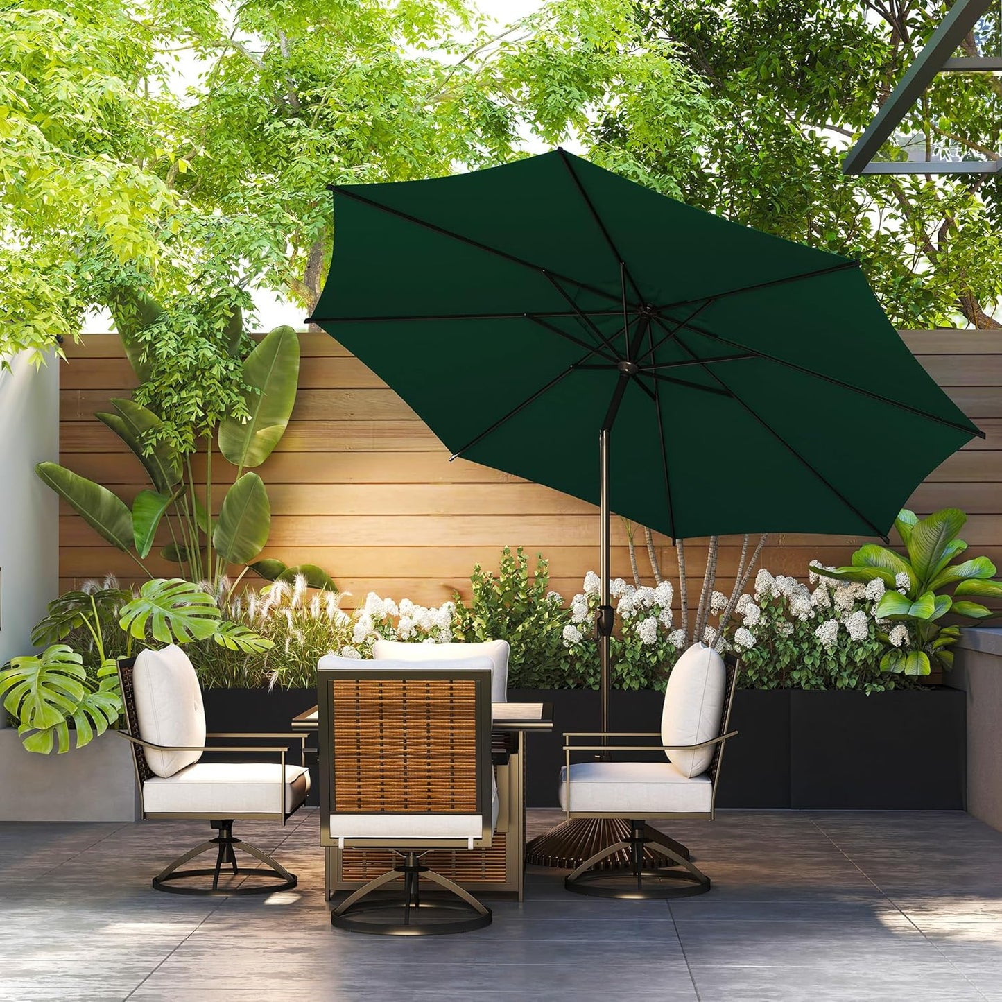 Abba Patio 9FT Outdoor Umbrella - Push Button Tilt & Crank | UV Protection, Waterproof, Dark Green