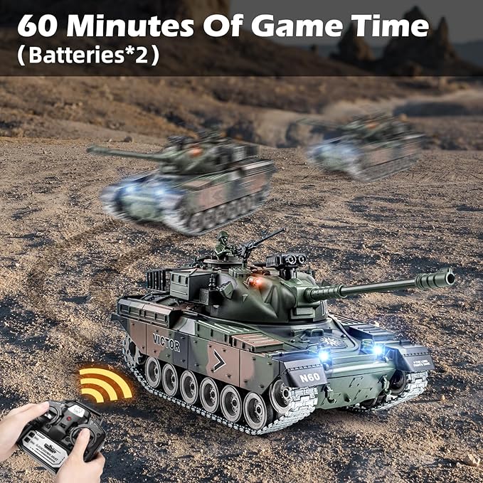 RC Tank 1:18 Alloy Metal US M60 Remote Control Army Model Toys 2.4Ghz RC Vehicle with Realistic Smoke Sound and Lights Military Tank That Shoots BBS for Adults and Kids