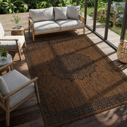 CAMILSON Outdoor Rug 9x12 Medallion Gold Modern Large Area Rugs for Indoor and Outdoor Patios Kitchen and Hallway Mats Washable Porch Deck Outside Carpet (Medallion Gold 9 x 12)