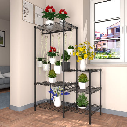 Xiofio 6-Tier Plant Stand for Indoor Outdoor,Metal Plant Shelf,Adjustable Plant Stand Suitable for Bedroom Living Room Balcony Garden,Black