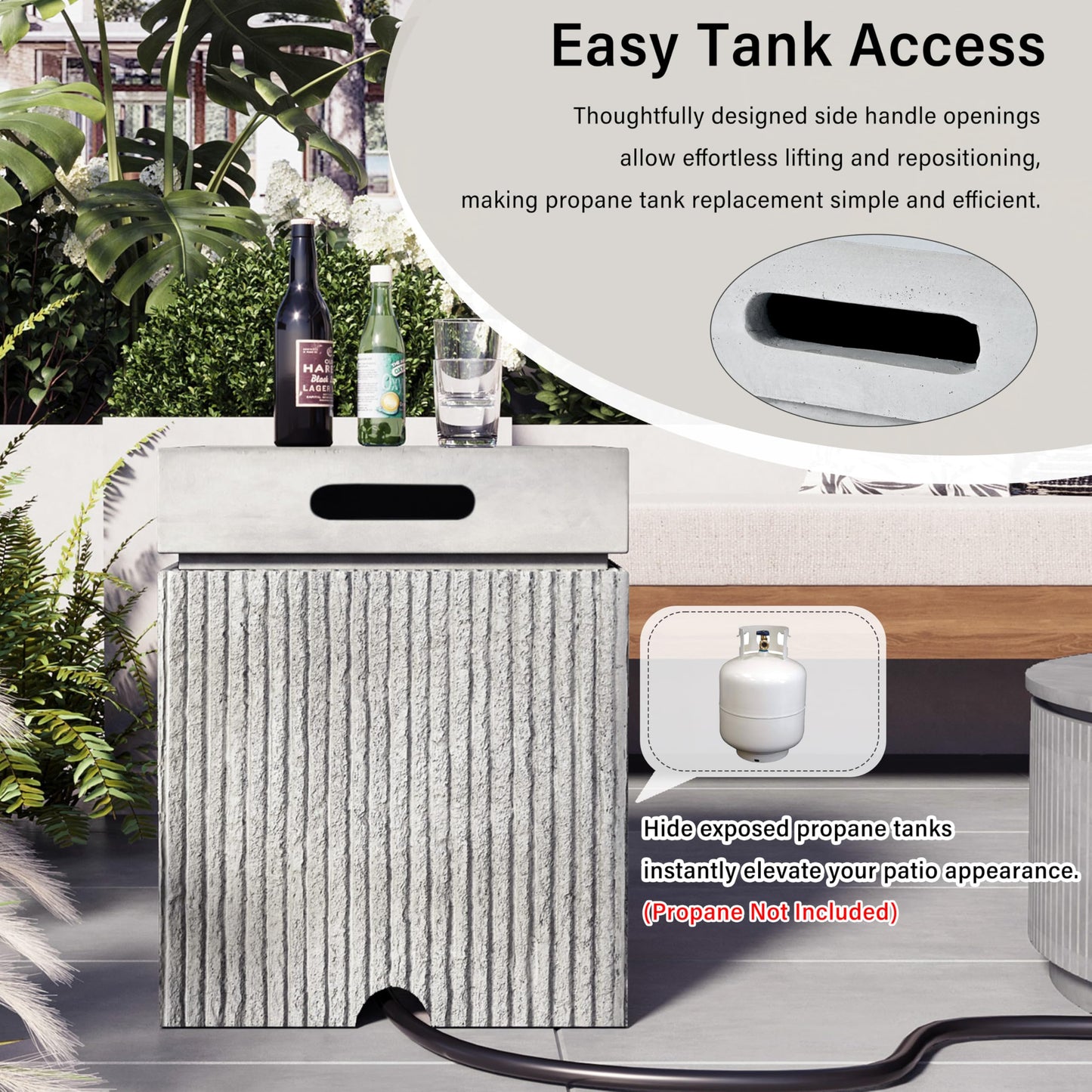 Merax Outdoor 15.7" Propane Tank Cover Table, MGO Square Gas Tank for Fire Pit Table & Gas Grill Patio Furniture, Fluted Tank Container Fits 20 lbs Propane Tank, Patio Side Table w/Handle Slots, Gray