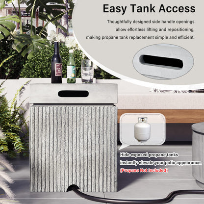 Merax Outdoor 15.7" Propane Tank Cover Table, MGO Square Gas Tank for Fire Pit Table & Gas Grill Patio Furniture, Fluted Tank Container Fits 20 lbs Propane Tank, Patio Side Table w/Handle Slots, Gray