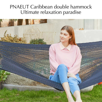 PNAEUT Double Rope Hammocks for Outside, Handwoven Double Caribbean Hammock with Spreader Bar for Outdoor Indoor, Max 600 lbs Capacity (Abyss)