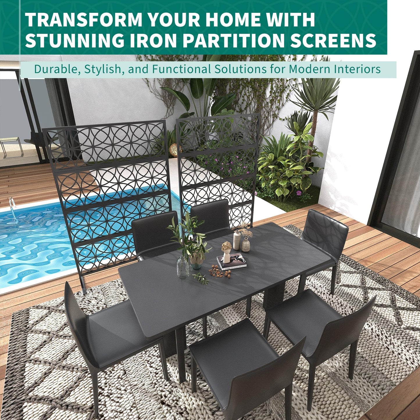 Garveelife Outdoor Privacy Screen Freestanding, 72" H×47" W Patio Privacy Screen with Stable Base, Metal Privacy Panels for Balcony, Yard and Garden, 1PC