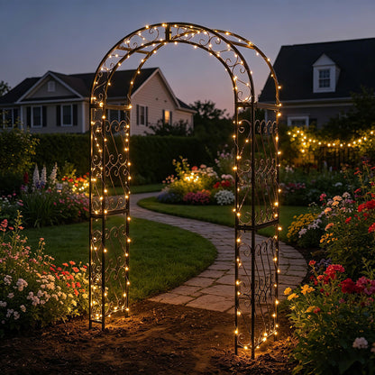 Flohover 48.8" W x 83.8" H Garden Arch, Black Sturdy Metal Iron Arbor, Courtyard Cast Trellis for Various Climbing Plant, Outdoor European-Style Archway Wedding Ceremony Party