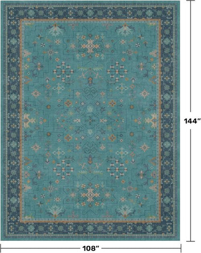 Boho 9x12 Large Teal Green Washable Rug - Vibrant Turquoise Carpet for Living Room, Bedroom & Dining Room