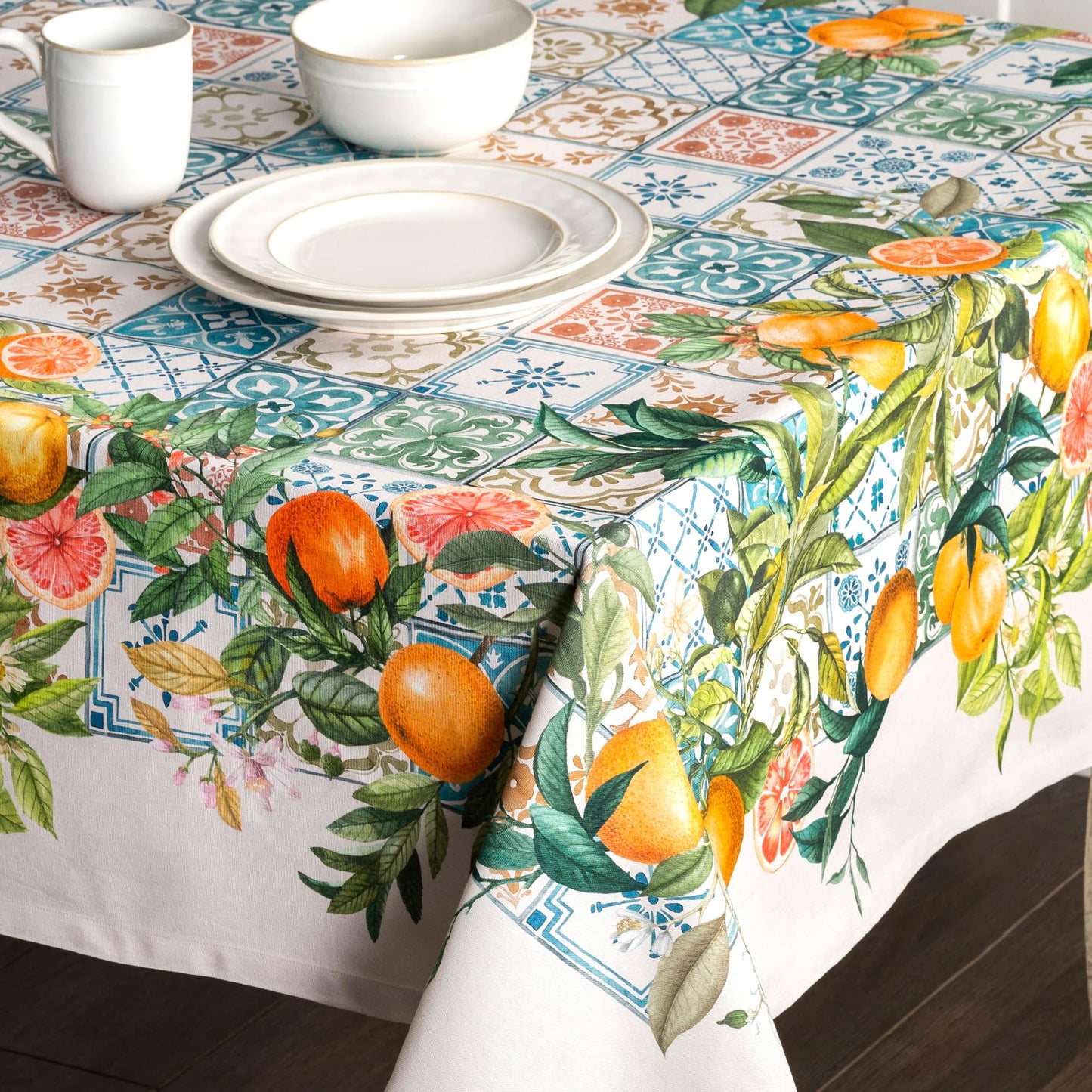 Maison d' Hermine Table Cloth Rectangle Table 100% Cotton 70 x 120 Inches Tablecloth Reusable Decorative for Dining Kitchen Room Farmhouse Party Home Hotel Restaurant Spring Summer - Agrume
